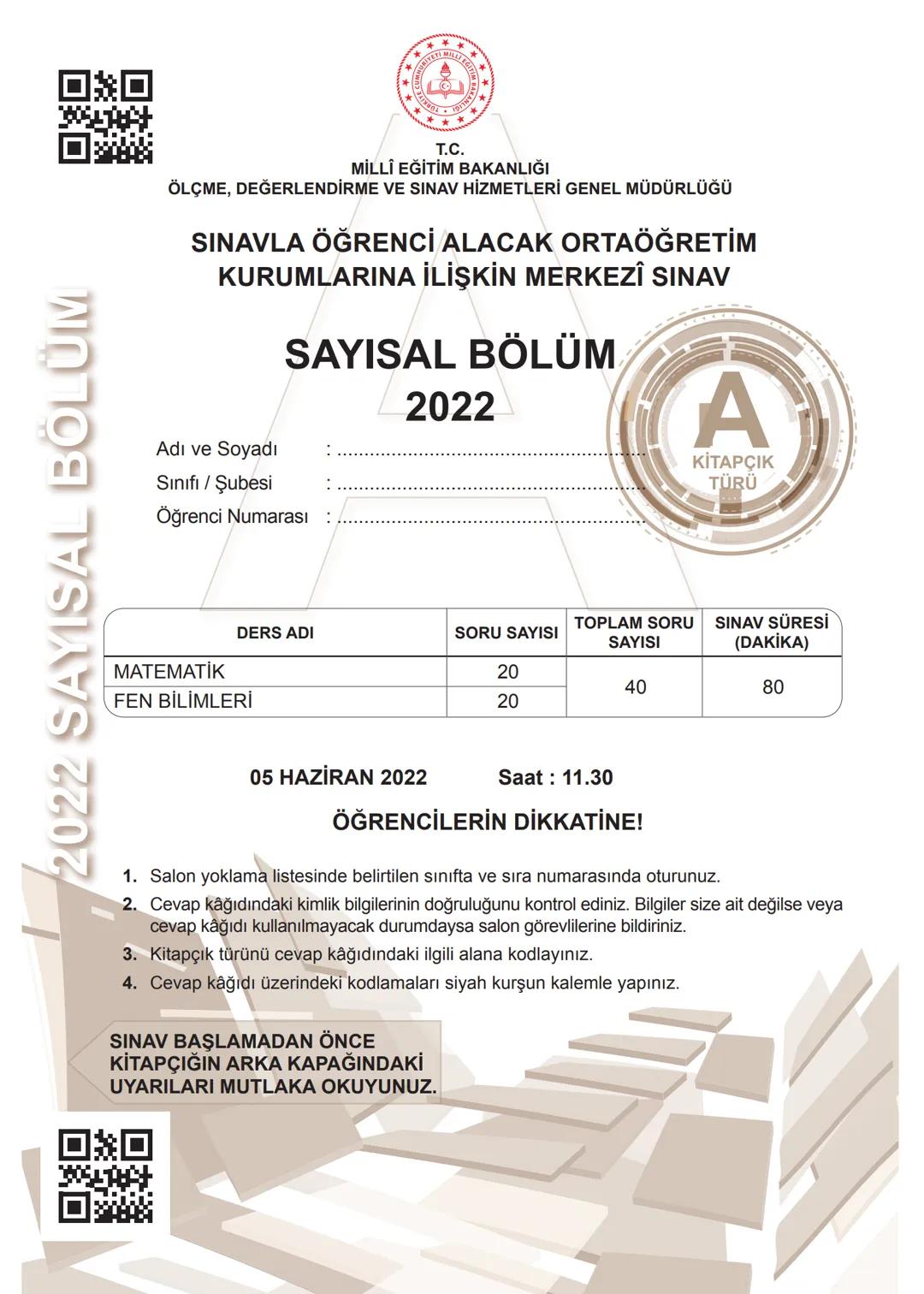 T.C.
MİLLÎ EĞİTİM BAKANLIĞI
ÖLÇME, DEĞERLENDİRME VE SINAV HİZMETLERİ GENEL MÜDÜRLÜĞÜ
SINAVLA ÖĞRENCİ ALACAK ORTAÖĞRETİM
KURUMLARINA İLİŞKİN