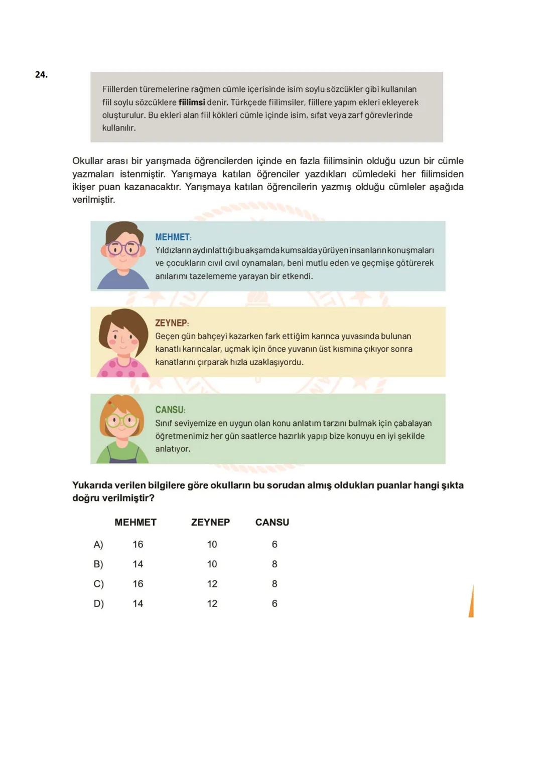 # TEOG, BURSLULUK, KAZANIM TESTLERİ
## ÇIKMIŞ SORULARI
1. Kitapta, beş duyumuzla tanıyıp
1
hoşlandığımız şeylerden, verimli çalışmanın
2
do