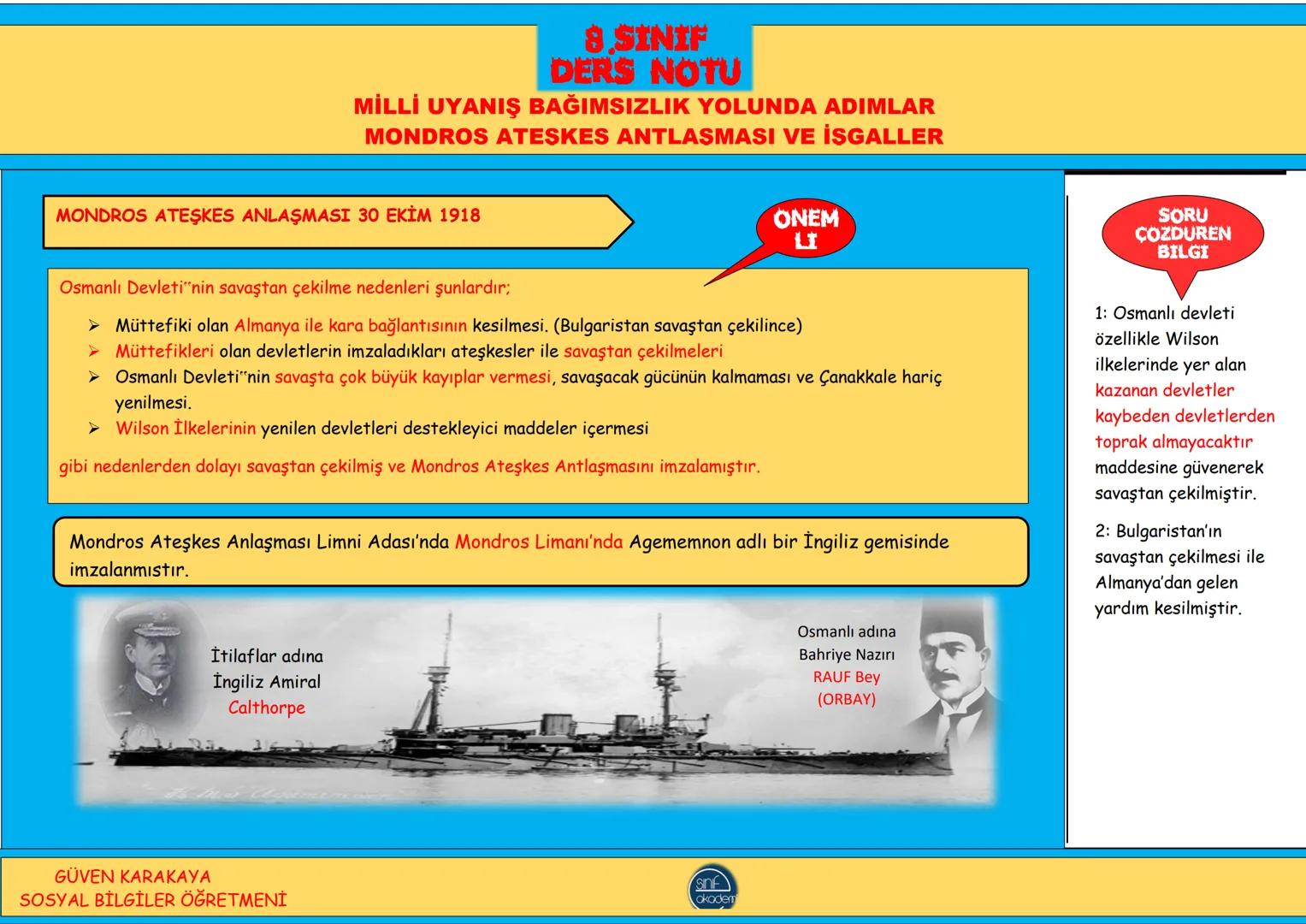 2.TEMA
MİLLİ UYANIŞ
BAĞIMSIZLIK
YOLUNDA ADIMLAR 8.SINIF
DERS NOTU
MİLLİ UYANIŞ BAĞIMSIZLIK YOLUNDA ADIMLAR
1.DÜNYA SAVAŞI VE NEDENLERİ
1.DUN