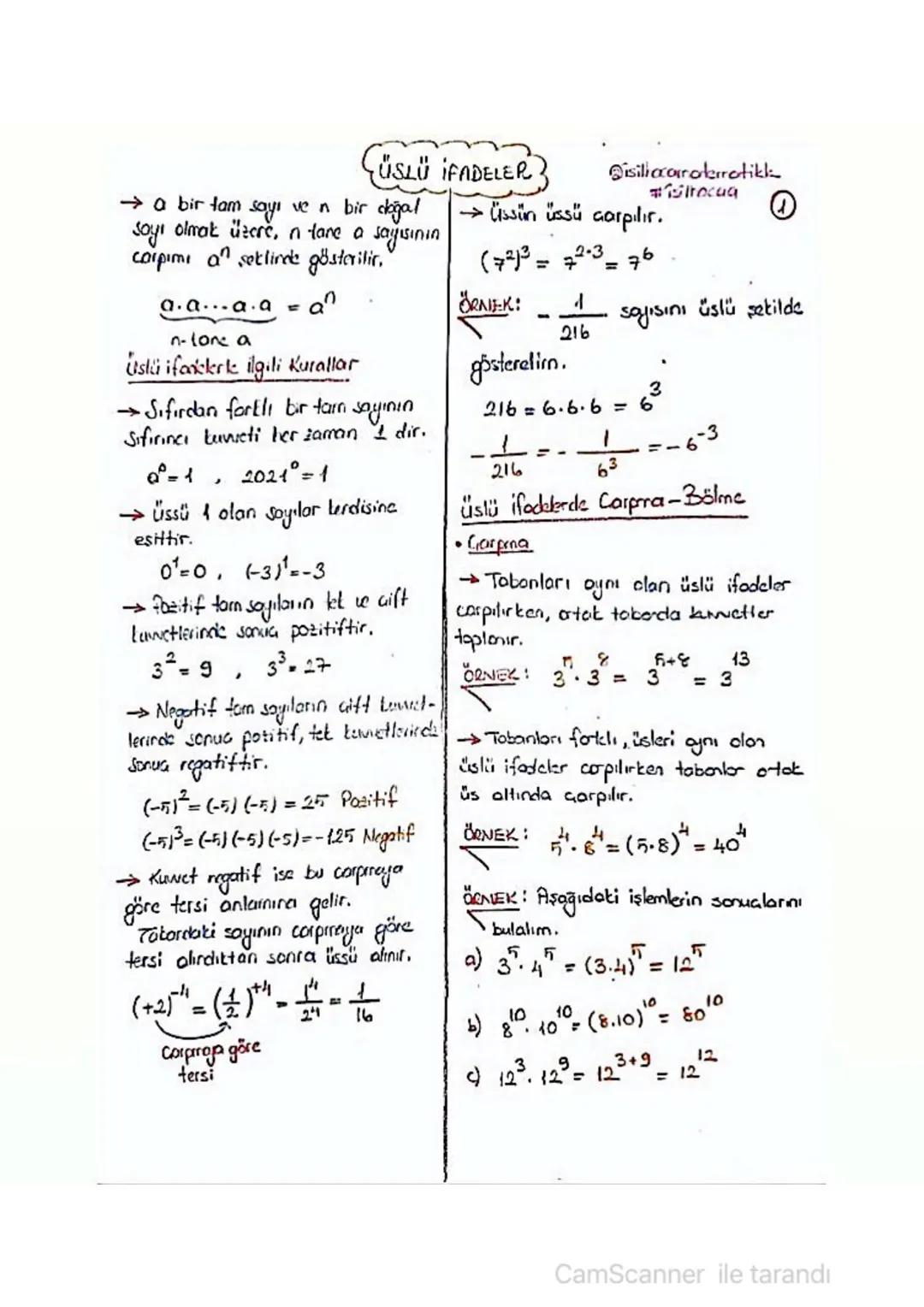 ÜSLÜ İFADELER?
→ a bir tam sayı ve n bir doğal
sayı olmak üzere, n tare a sayısının
corpımı an şeklinde gösterilir.
a.a...a.a = a
n-lone a