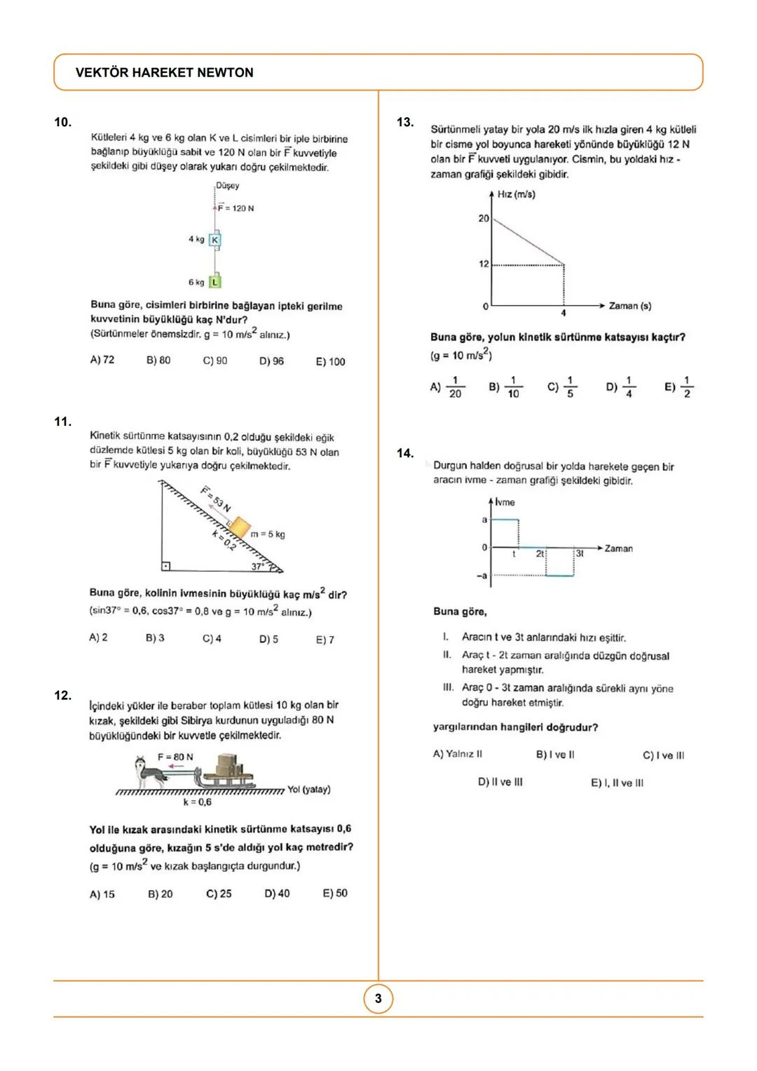 # VEKTÖR HAREKET NEWTON
1. Koordinat sistemi üzerine yerleştirilmiş şekildeki F, F₂ ve
F3 kuvvetlerinin büyüklükleri sırasıyla 40 N, 50 N v