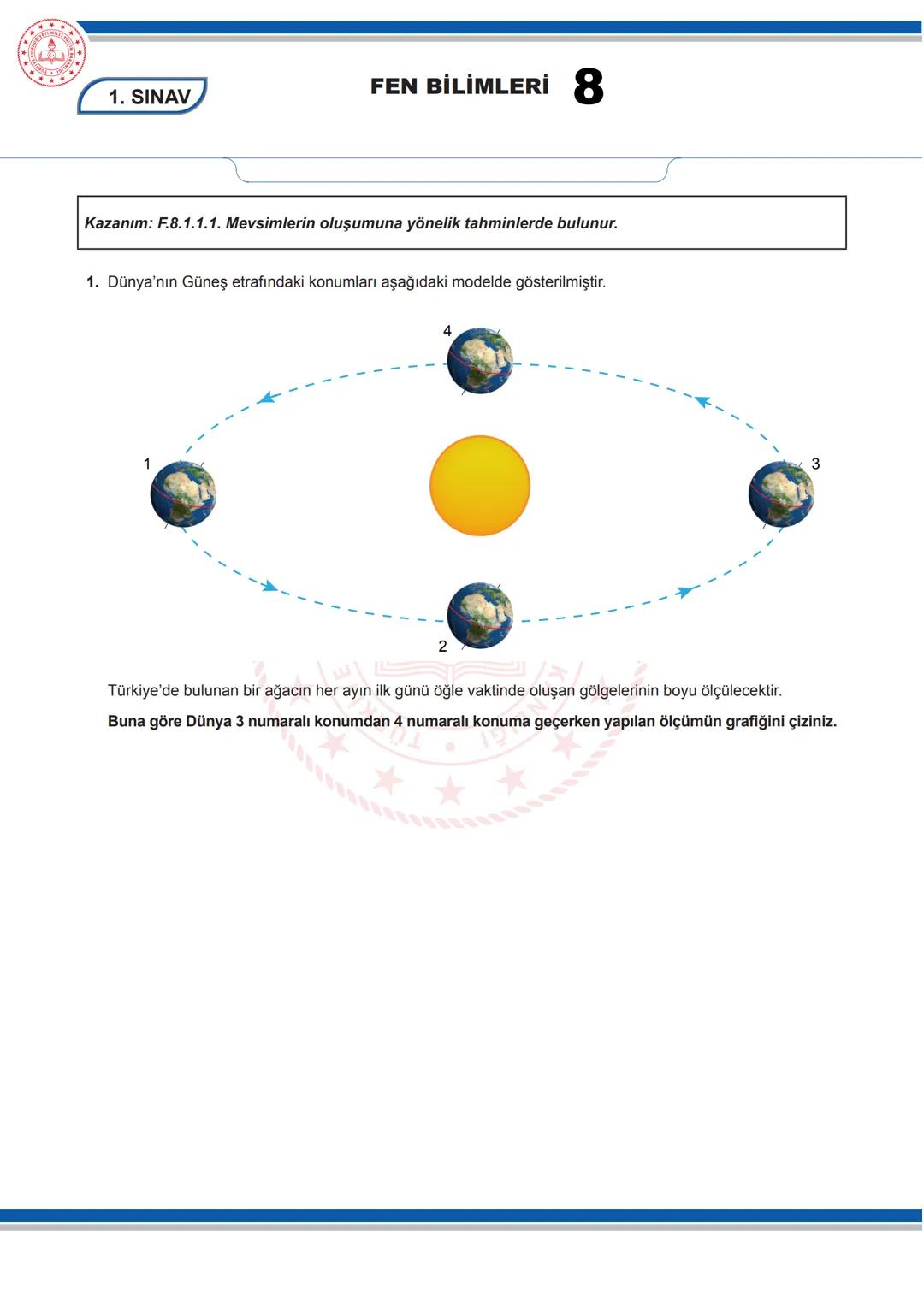 FEN BİLİMLERİ 8
8. SINIF FEN BİLİMLERİ DERSİ
1. DÖNEM 1. ORTAK YAZILI SENARYOLARINA YÖNELİK SORU ÖRNEKLERİ
Senaryolar, okul genelinde yapıla
