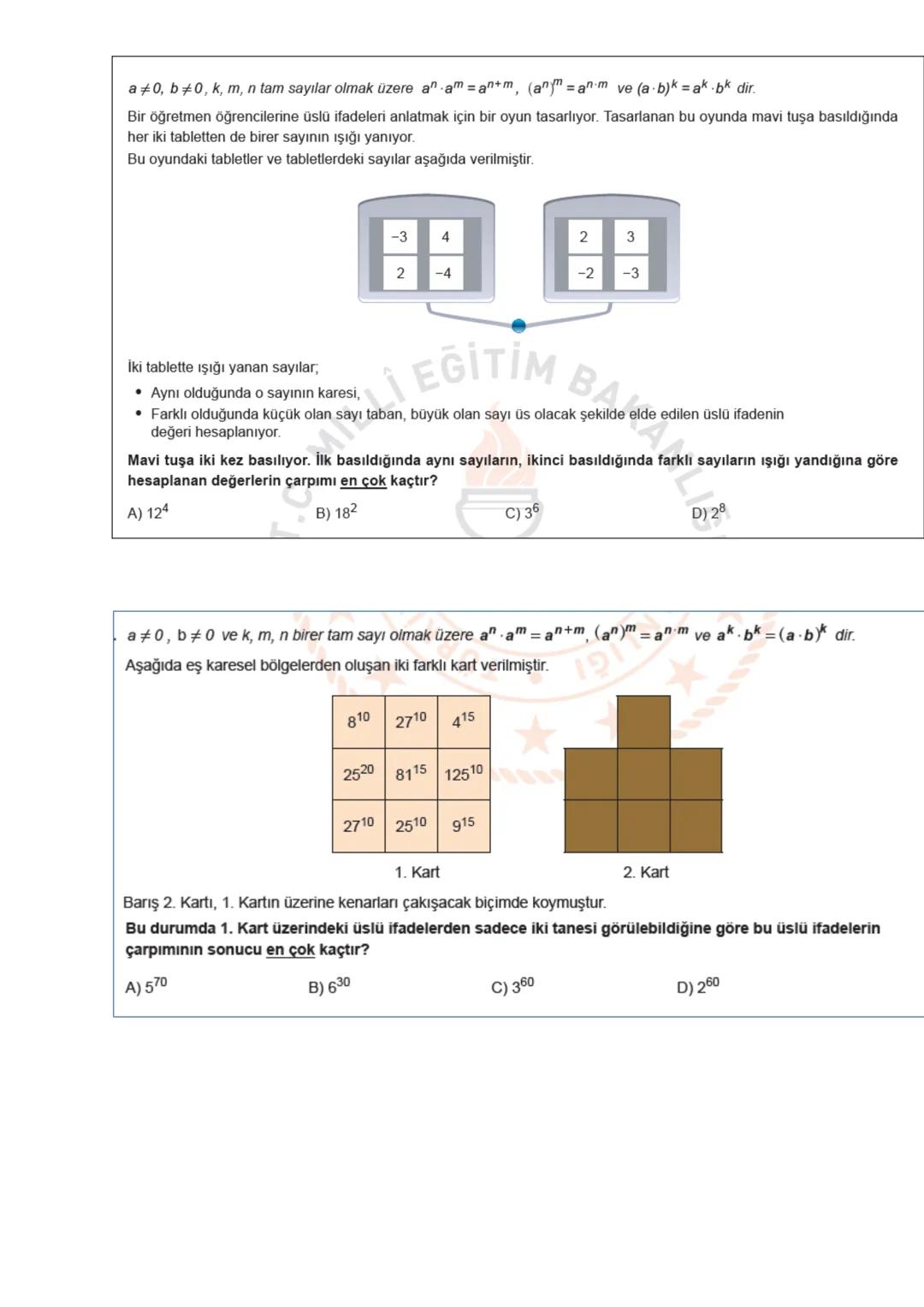 # ÜSLÜ İFADELER
KUVVETİ NEGATİF OLAN ÜSLÜ İFADELER
Kuvvetin negatif olması tabanda yer alan sayının çarpmaya göre tersini alıp
kuvvetini ö
