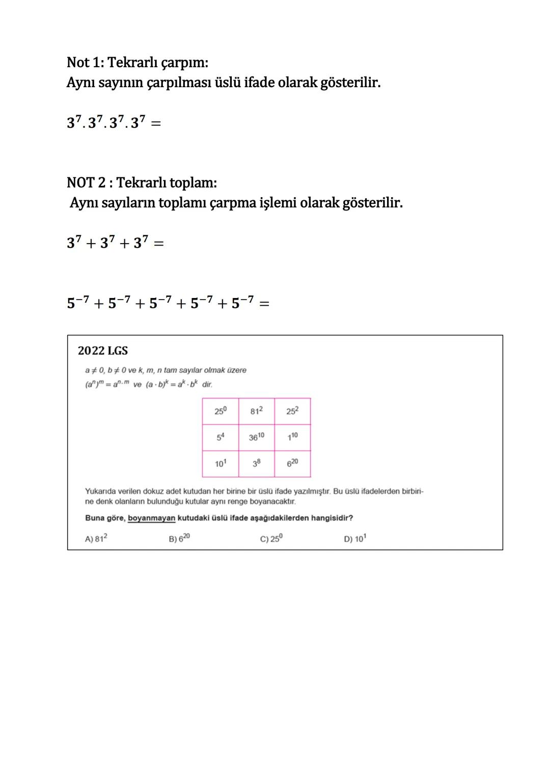 # ÜSLÜ İFADELER
KUVVETİ NEGATİF OLAN ÜSLÜ İFADELER
Kuvvetin negatif olması tabanda yer alan sayının çarpmaya göre tersini alıp
kuvvetini ö