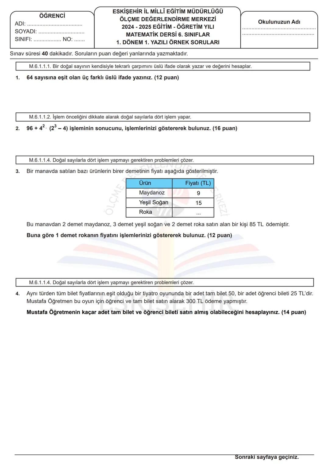 MEB sınavı dır 100 alırsın +×÷en kolay