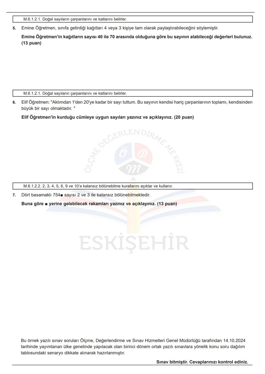 # ÖĞRENCİ
ADI:
SOYADI:
SINIFI:........................ NO:
ESKİŞEHİR İL MİLLÎ EĞİTİM MÜDÜRLÜĞÜ
ÖLÇME DEĞERLENDİRME MERKEZİ
2024-2025 EĞİTİM