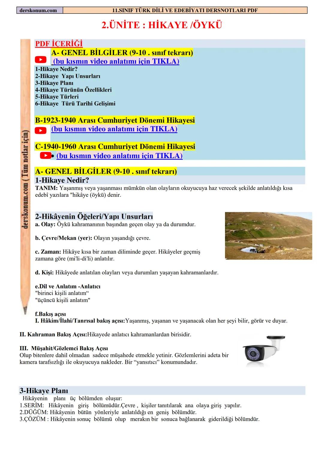 derskonum.com
11.SINIF TÜRK DİLİ VE EDEBİYATI DERSNOTLARI PDF
2.ÜNİTE: HİKAYE /ÖYKÜ
derskonum.com (Tüm notlar için)
PDF İÇERİĞİ
A- GENE