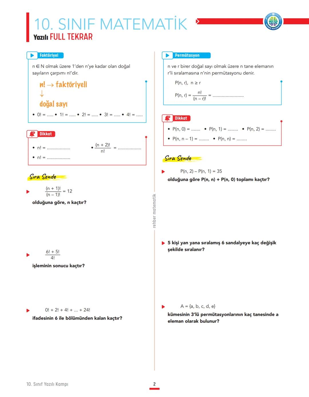 Çözüm
için izle
# 10. SINIF MATEMATİK
## Yazılı FULL TEKRAR
SAYMA OLASILIK
► Toplama Yolu ile Sayma
Sonlu ve ayrık kümelerin veya bağlacı