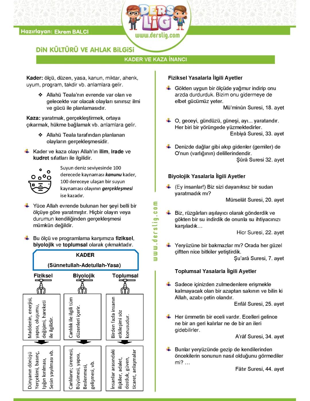 8. sınıf din kültürü kader kaza