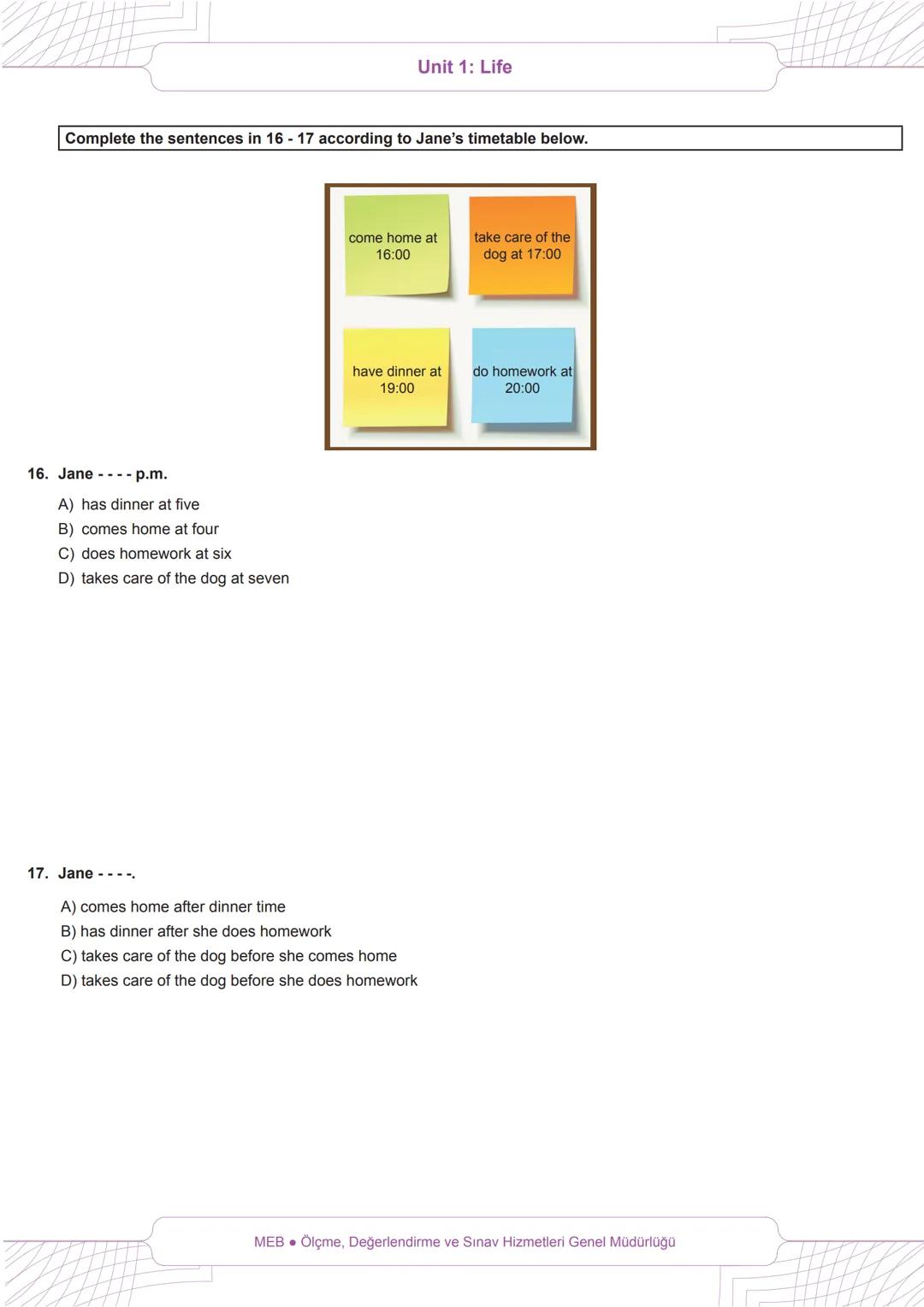 # EGITIM
# יאדו
# BECERİ TEMELLİ
# SORULAR
Unit 1: Life
# 6th Grade
# English
Read the information below and answer the questions 1-2.
H