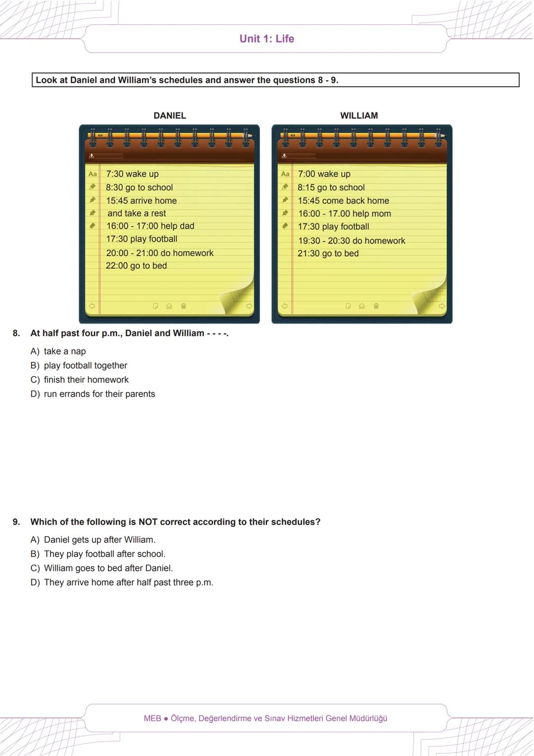 # EGITIM
# יאדו
# BECERİ TEMELLİ
# SORULAR
Unit 1: Life
# 6th Grade
# English
Read the information below and answer the questions 1-2.
H