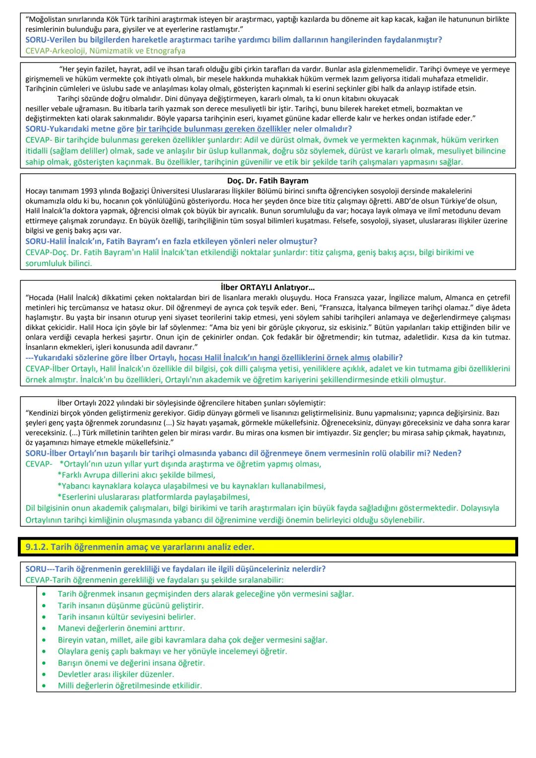 2023-2024 EĞİTİM VE ÖĞRETİM YILI
TARİH DERSİ 9. SINIFLAR 1.DÖNEM 1.SINAVA HAZIRLIK ÇALIŞMA KAĞIDI
ÖĞRENME ALANI
1.ÜNİTE: TARİH VE ZAMAN
KAZ