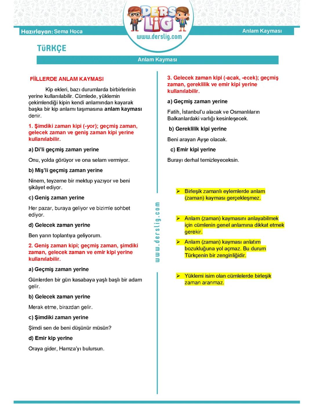 Anlam Kayması Nedir? Türkçe Ders Notları