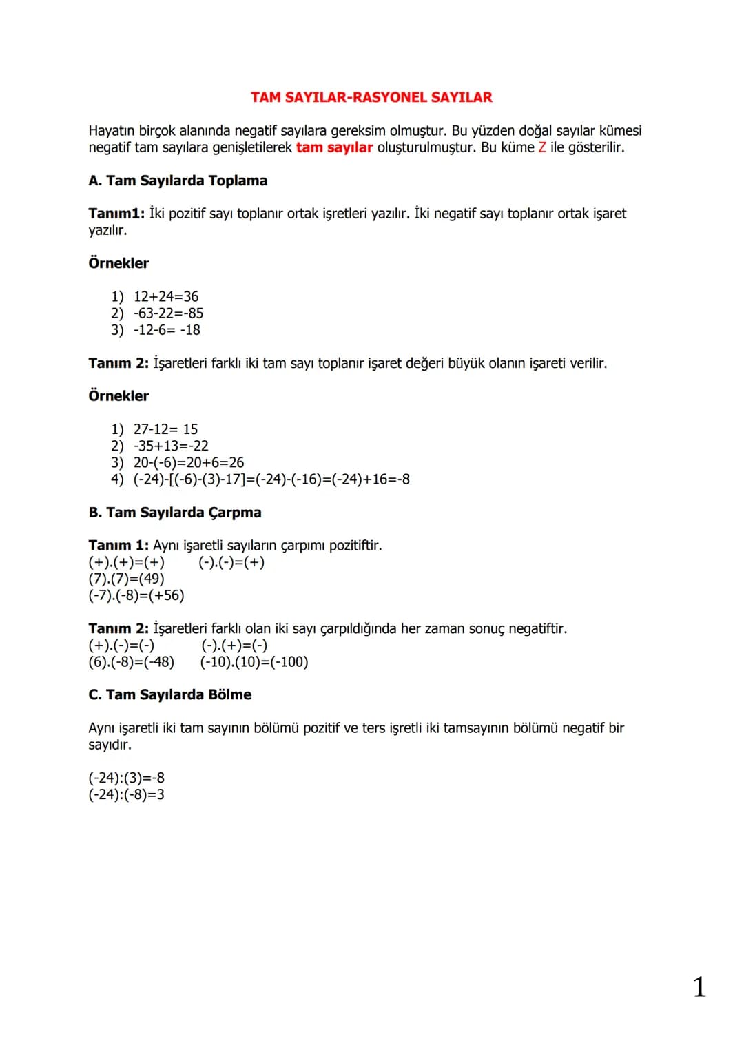 7. Sınıf Matematik de Tam Ve Rasyonel Sayılar – 2. sayfa