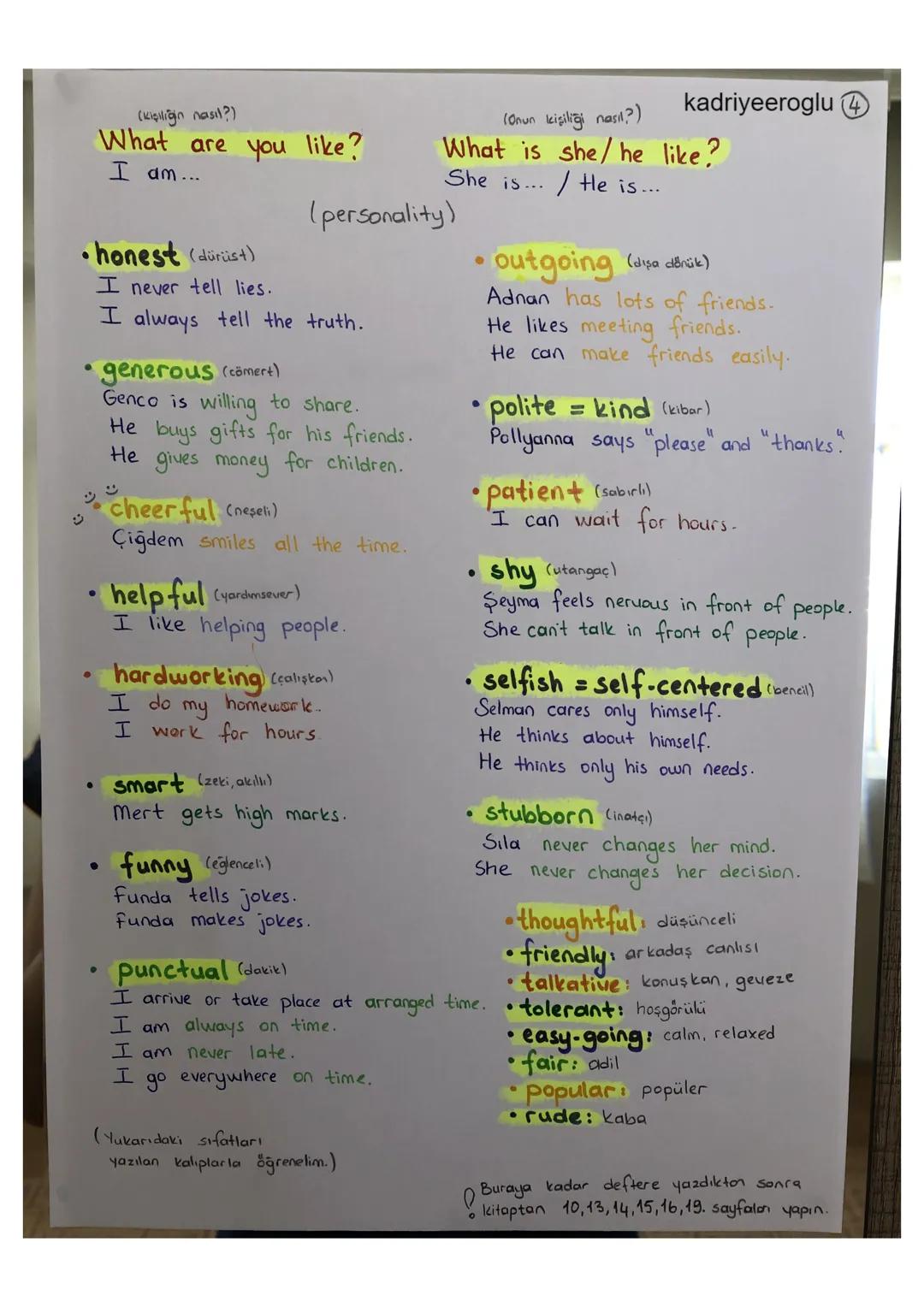 UNIT 1
kadriyeeroglu
APPEARANCE and PERSONALITY
appearance: görünüş (fiziksel)
personality: kişilik (karakter)
describe: tanımlamak, betimle