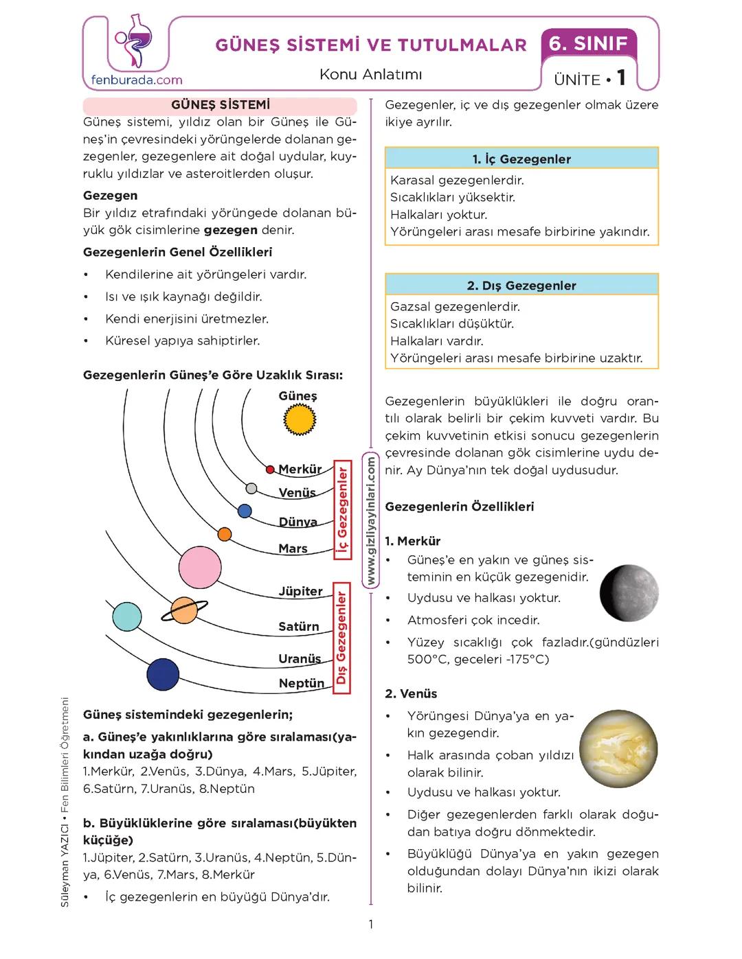 Fen bilimleri gezegenler test