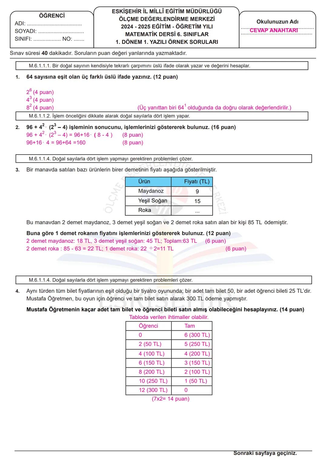 ÖĞRENCİ
ADI: ............................................................................
SOYADI: ..........................................