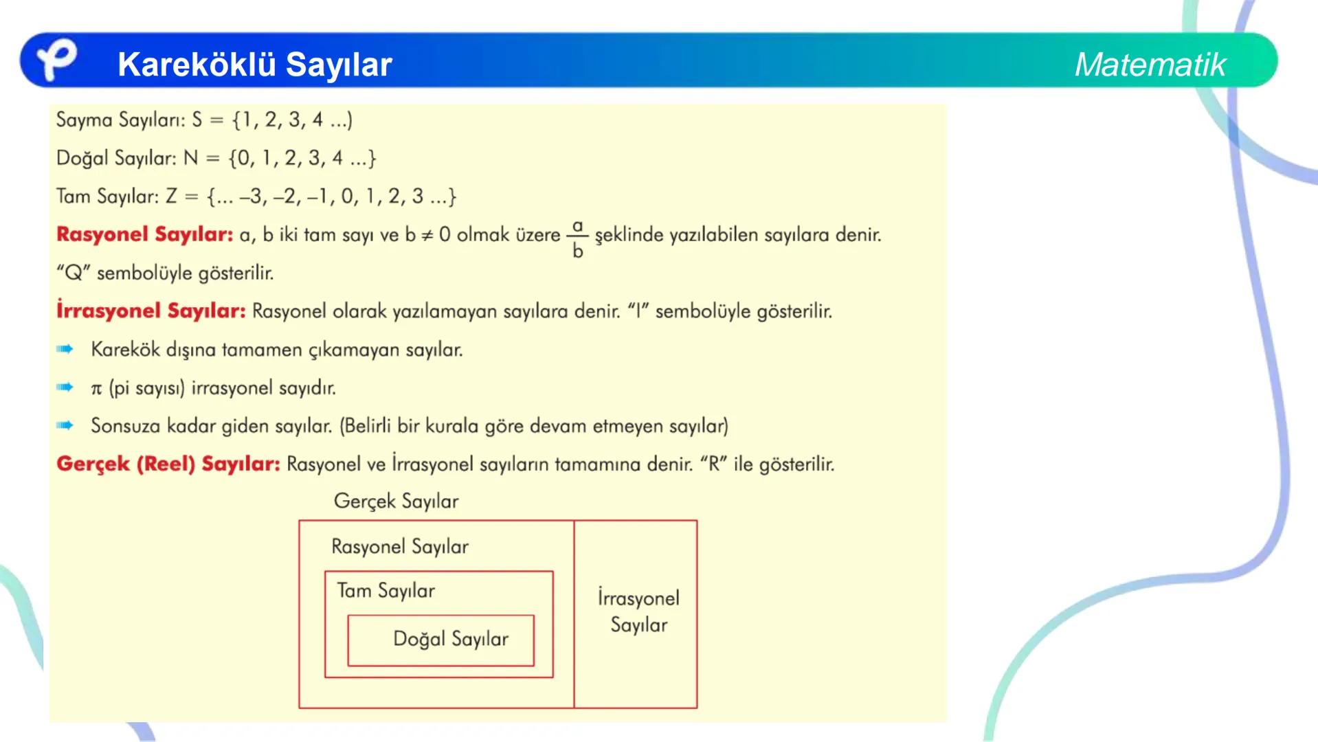 # MATEMATİK
KAREKÖKLÜ SAYILAR
Pakodemy Kareköklü Sayılar
Matematik
Bir sayma sayısını kendisi ile çarparak elde ettiğimiz sayıya tam kar