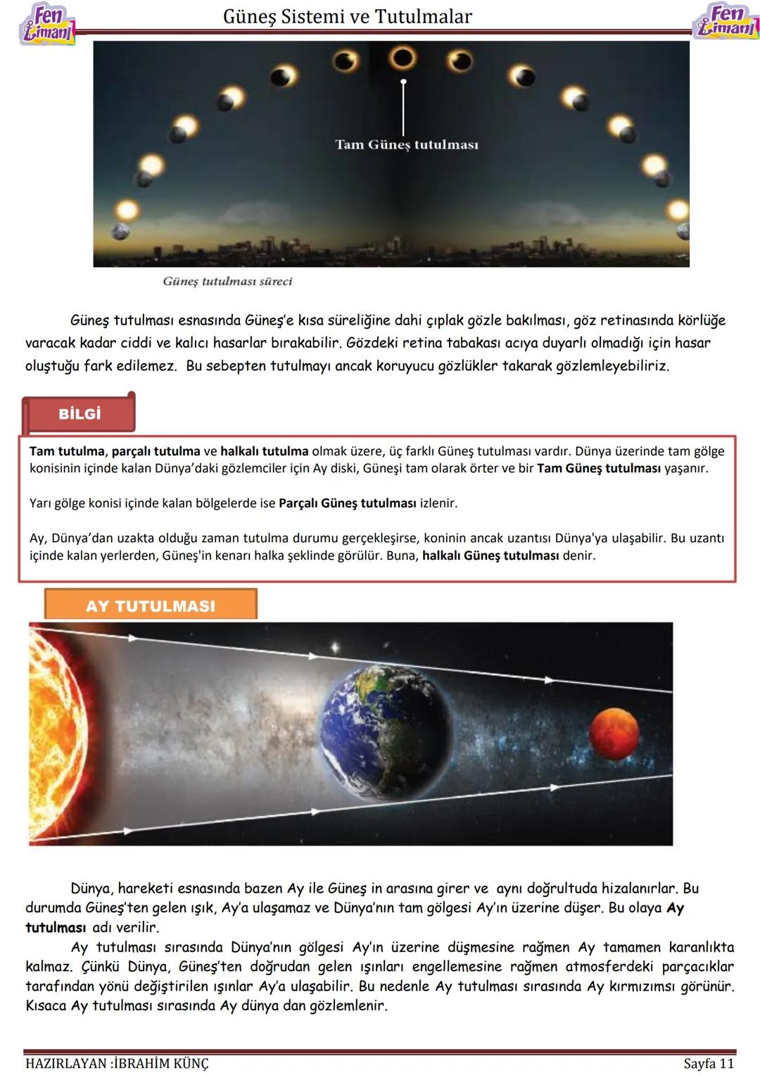 Fen
Limanj
Güneş Sistemi ve Tutulmalar
GÜNEŞ SİSTEMİ
VE
TUTULMALAR
Konu / Kavramlar: Güneş sistemi, gezegenler, meteor, gök taşı, asteroit
F