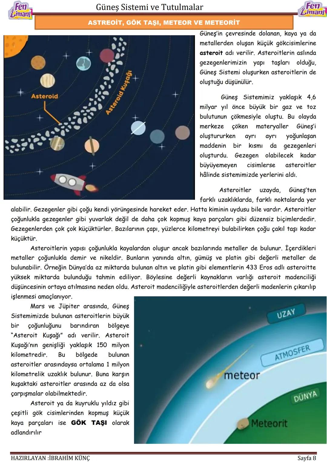 Fen
Limanj
Güneş Sistemi ve Tutulmalar
GÜNEŞ SİSTEMİ
VE
TUTULMALAR
Konu / Kavramlar: Güneş sistemi, gezegenler, meteor, gök taşı, asteroit
F