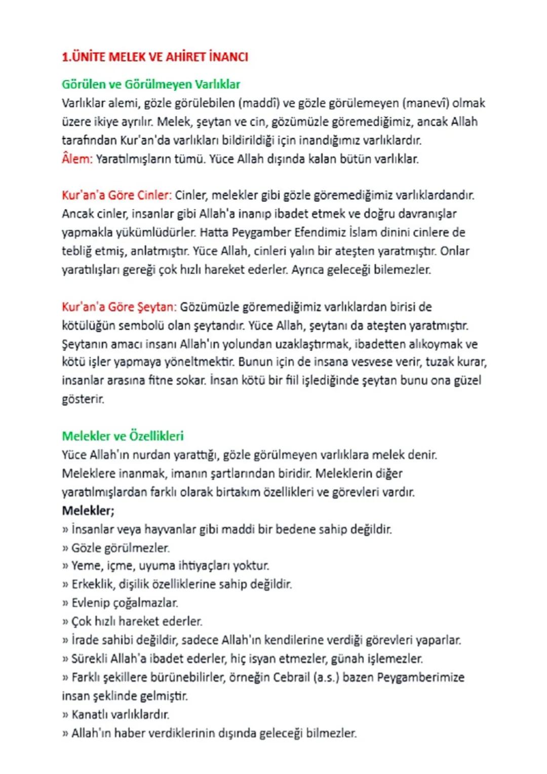 # 1.ÜNİTE MELEK VE AHİRET İNANCI
## Görülen ve Görülmeyen Varlıklar
Varlıklar alemi, gözle görülebilen (maddî) ve gözle görülemeyen (manev