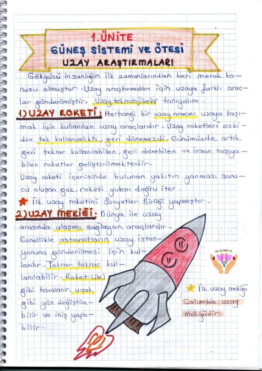 # 1. ÜNİTE
GÜNEŞ SİSTEMİ ve ÖTESİ
UZAY ARAŞTIRMALARI
Gökyüzü insanlığın ilk zamanlarından beri merak ko-
nusu olmuştur Uzay araştırmaları