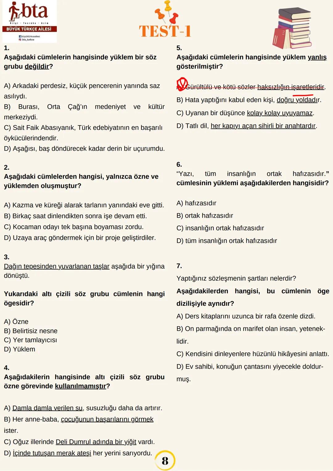 # bta
BÜYÜK TÜRKÇE AİLESİ
bla turkce
TEST-1
1.
Aşağıdaki cümlelerin hangisinde yüklem bir söz
grubu değildir?
A) Arkadaki perdesiz, küçük