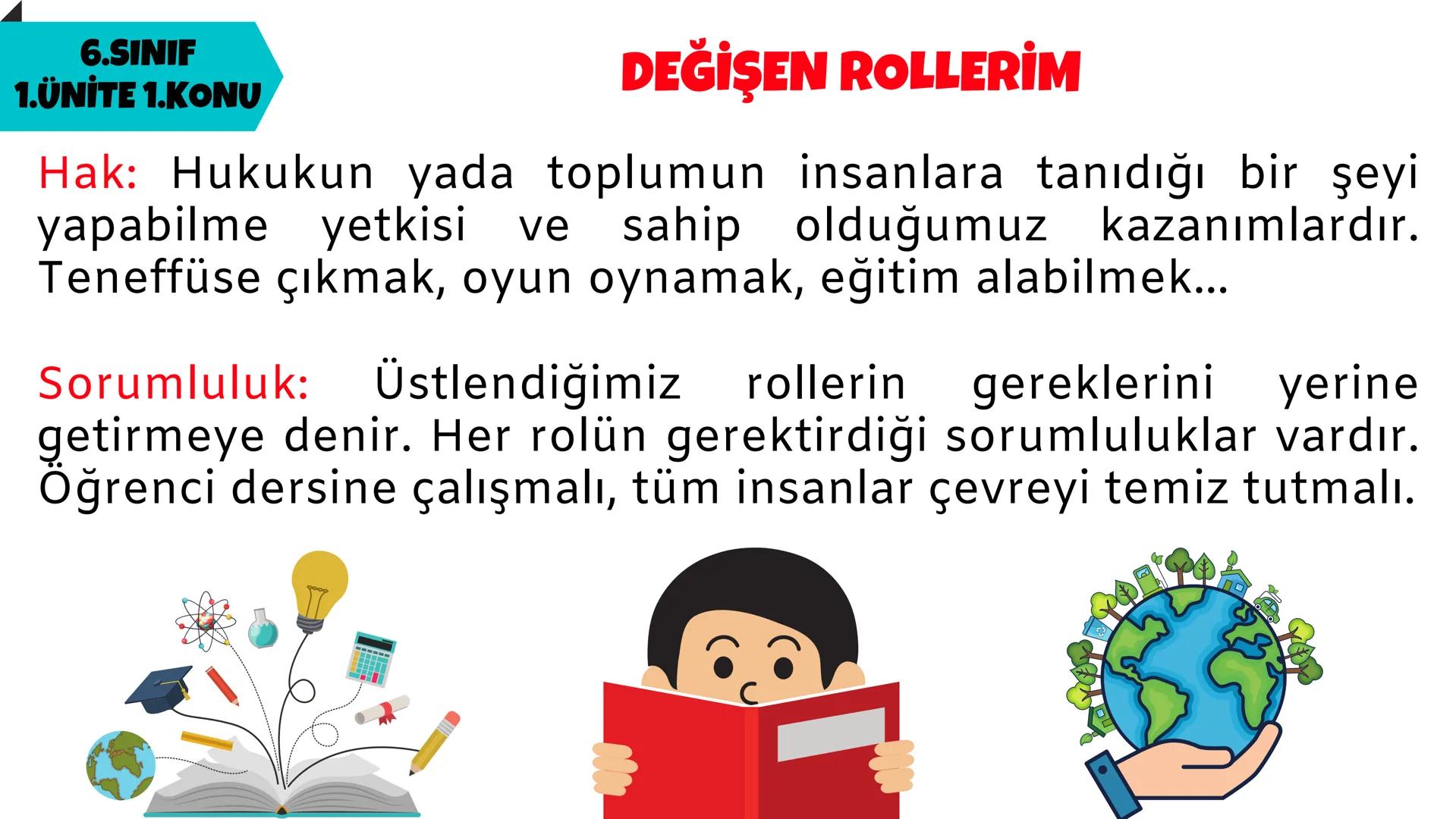 # SOSYAL BİLGİLER
# 1.ÜNİTE
# 6.SINIF
# BİREY VE TOPLUM # 6.SINIF
# 1.ÜNİTE 1.KONU
# DEĞİŞEN ROLLERİM
Bir iş grup ya da kurumda bir kim