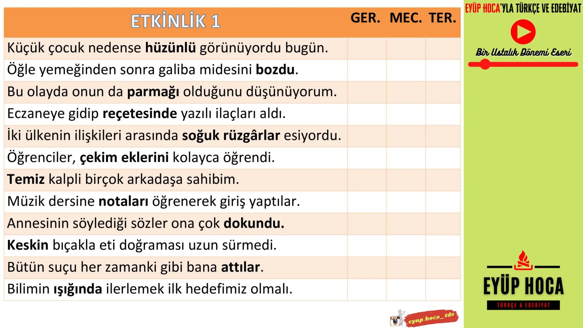 6. SINIF
KONU ANLATIMI
SÖZCÜKTE ANLAM
►EYÜP HOCA'YLA TÜRKÇE VE EDEBİYAT
EYUP.HOCA_TDE
MARK
EYÜP HOCA'YLA TÜRKÇE VE EDEBİYAT
Bir Ustalı