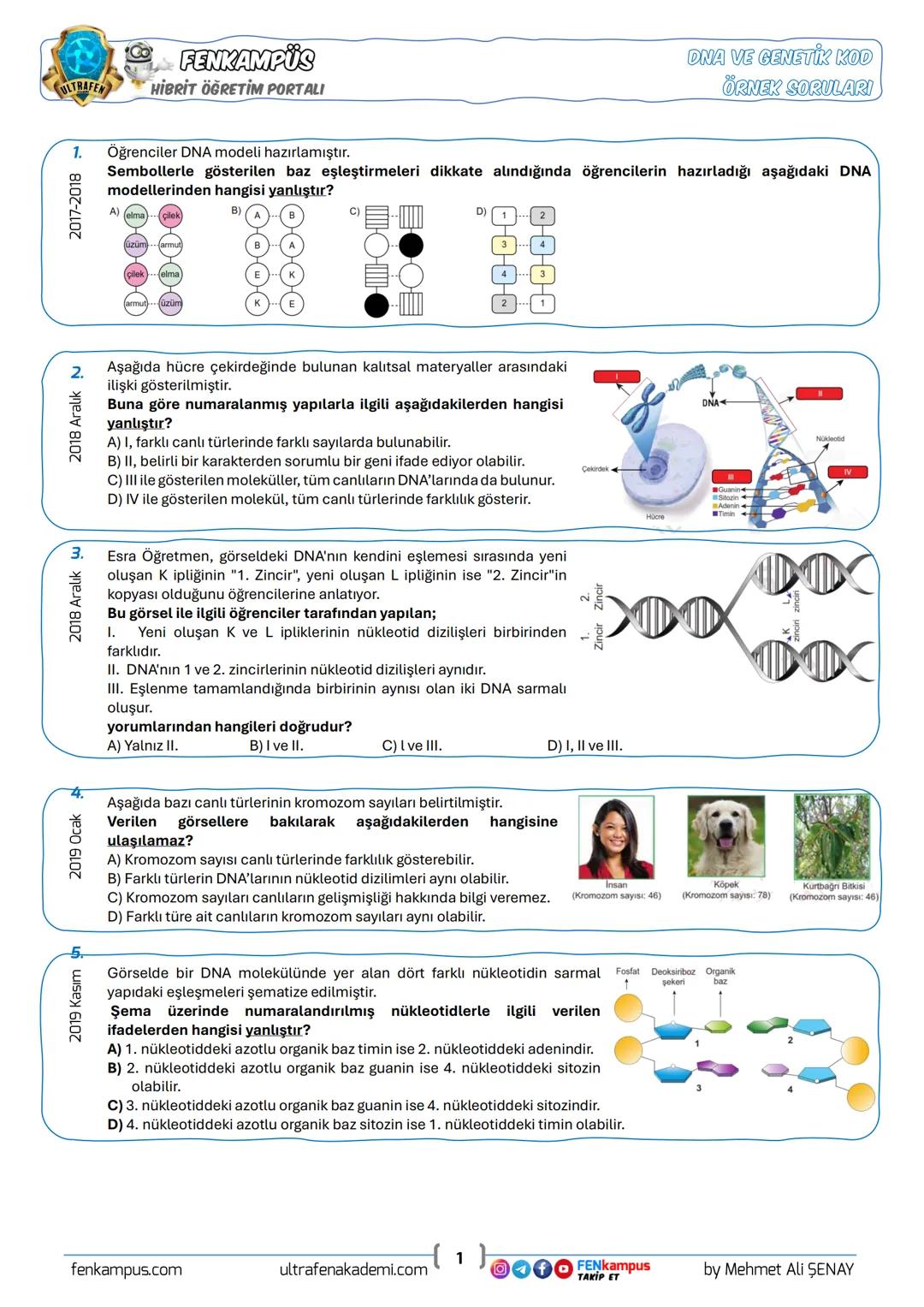# 8. SINIF
DNA VE GENETİK KOD
ÖRNEK SORULAR
| Bu konuyla ilgili | |
| ----------- | ----------- |
| Çıkmış Soru | Örnek Soru |
| 30