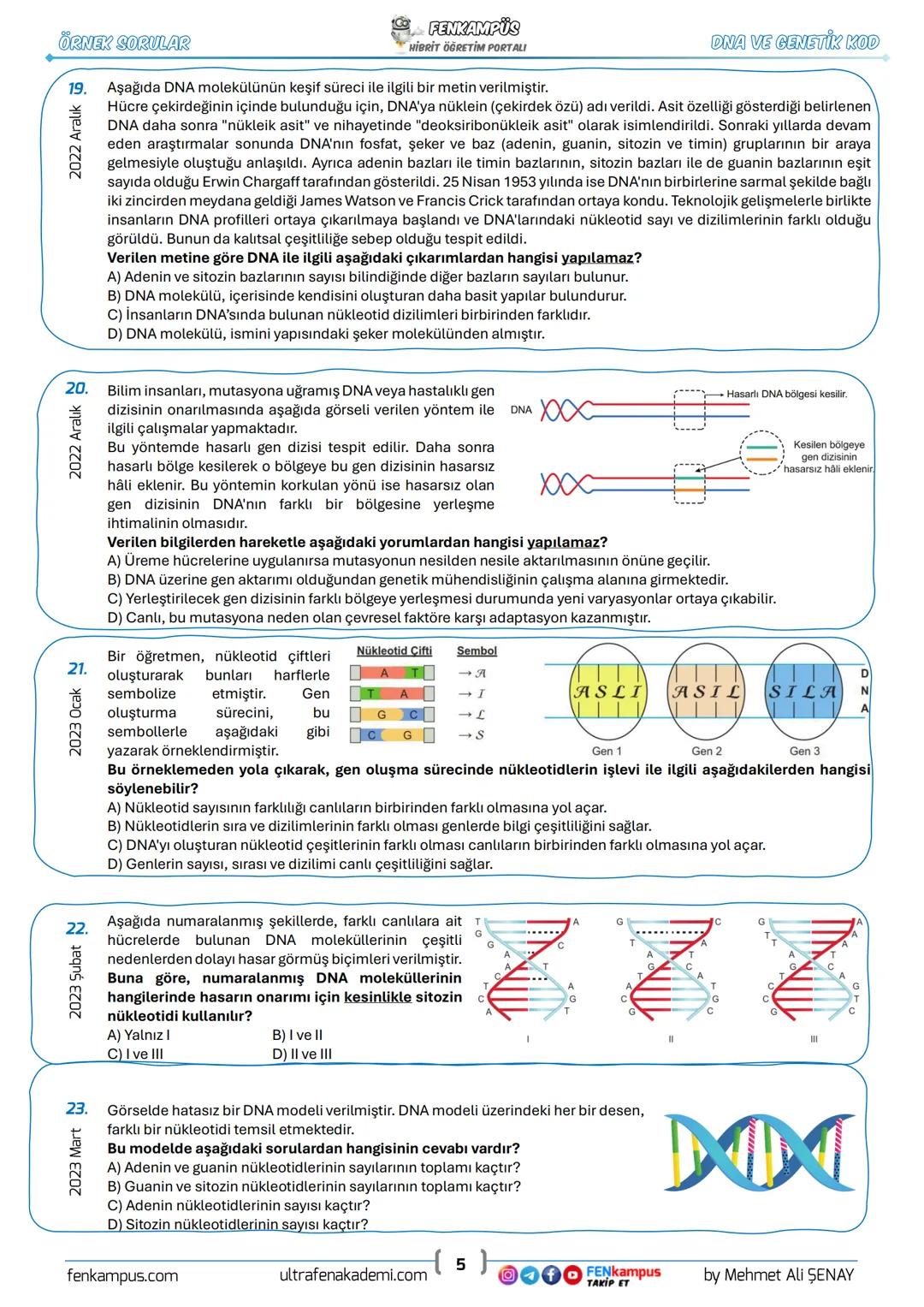 # 8. SINIF
DNA VE GENETİK KOD
ÖRNEK SORULAR
| Bu konuyla ilgili | |
| ----------- | ----------- |
| Çıkmış Soru | Örnek Soru |
| 30
