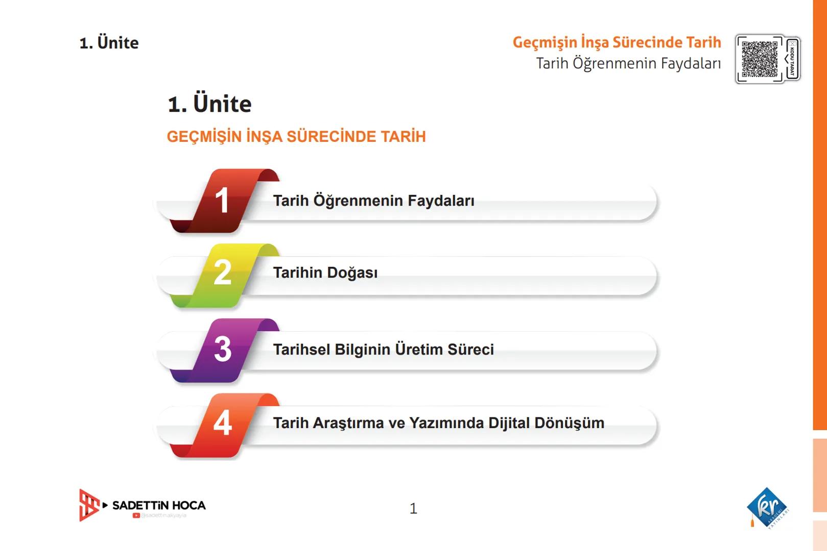 1. Ünite
1. Ünite
GEÇMİŞİN İNŞA SÜRECİNDE TARİH
Geçmişin İnşa Sürecinde Tarih
Tarih Öğrenmenin Faydaları
1
Tarih Öğrenmenin Faydaları
2
Tar