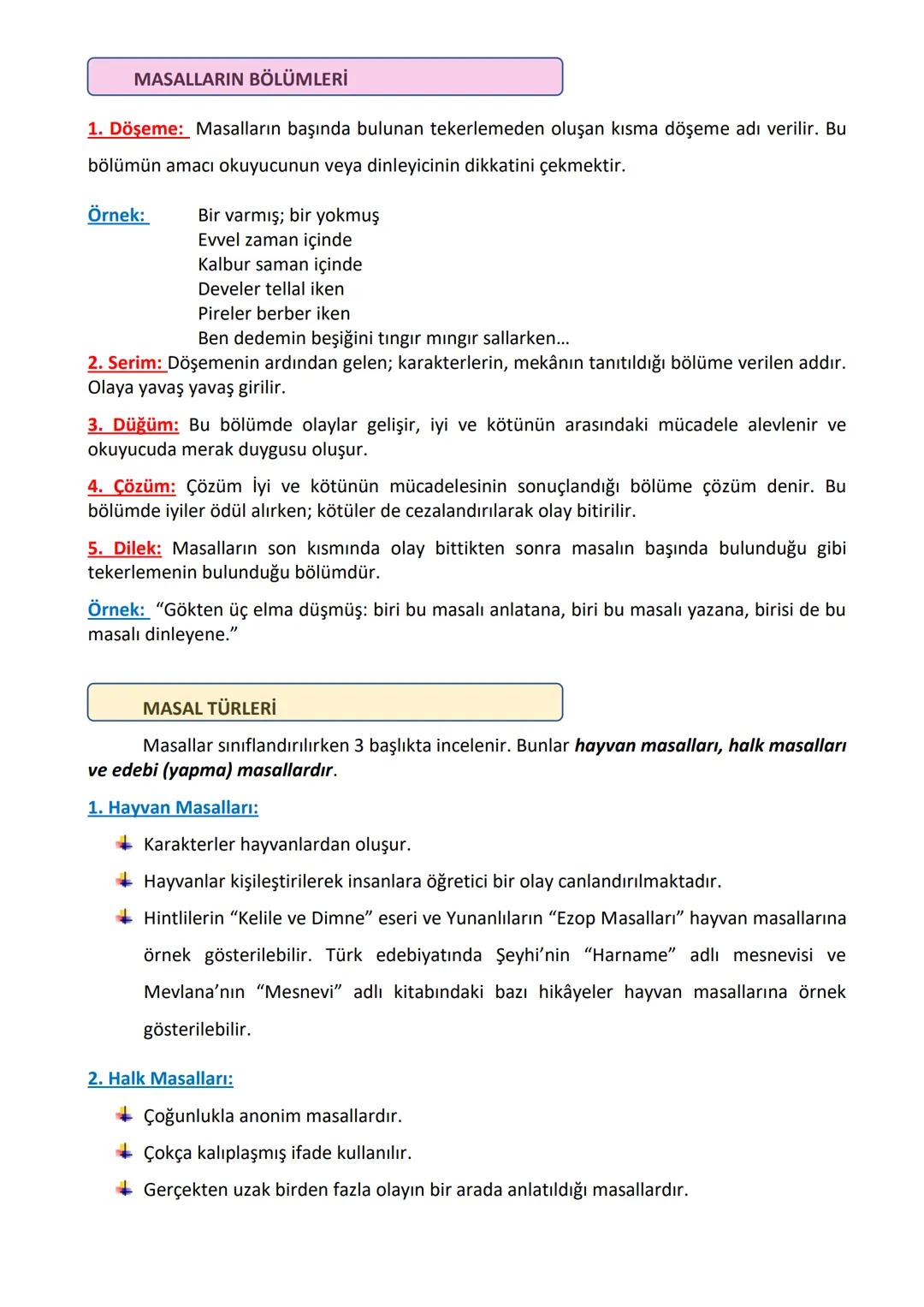 # MASAL VE DESTANLARIMIZ SEÇMELİ DERSİ 1. SINAV KONU ÖZETİ
Masallar gerçekleşmesi olanaksız olan olayların doğaüstü karakterlerle işlenmesi