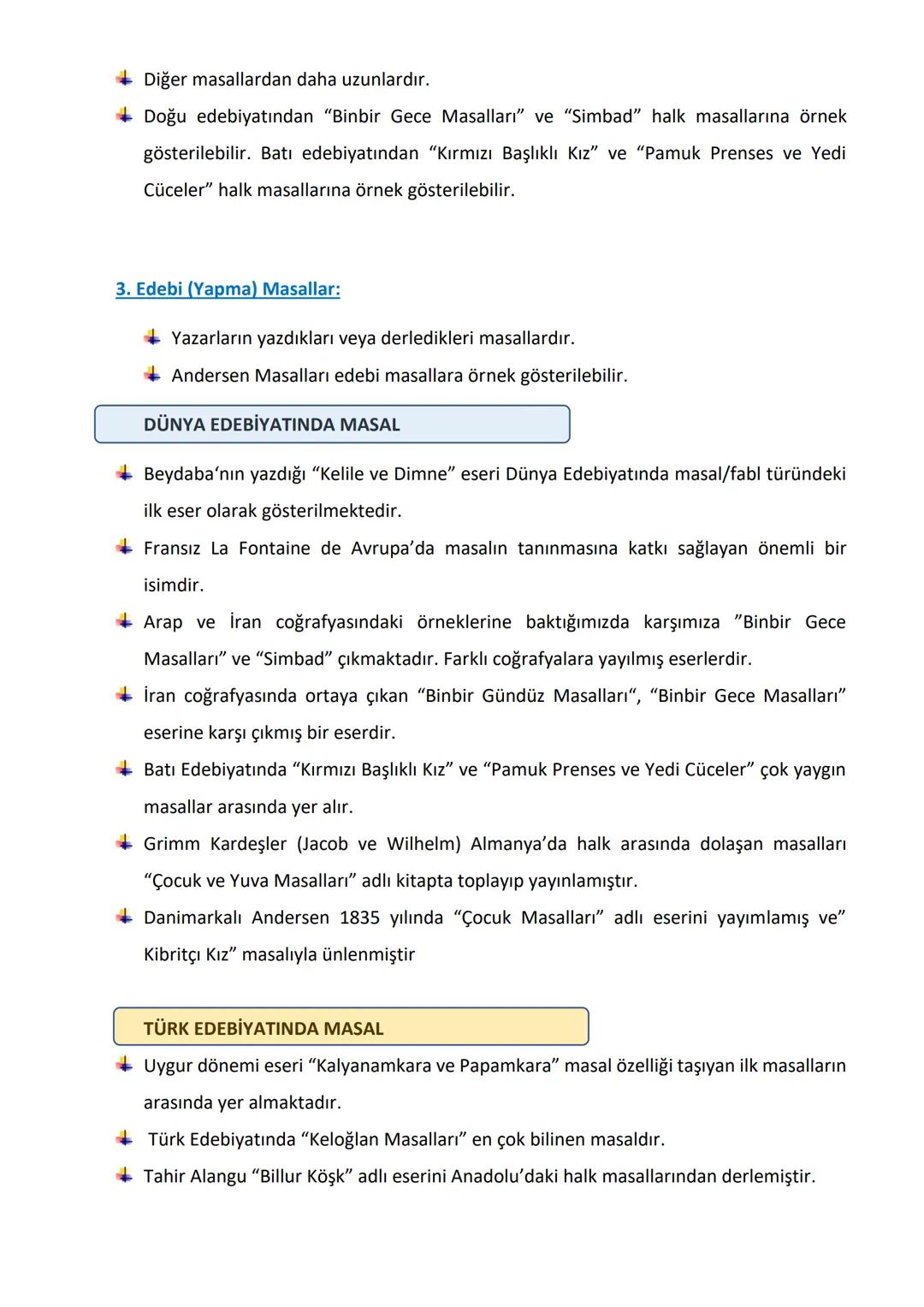 # MASAL VE DESTANLARIMIZ SEÇMELİ DERSİ 1. SINAV KONU ÖZETİ
Masallar gerçekleşmesi olanaksız olan olayların doğaüstü karakterlerle işlenmesi