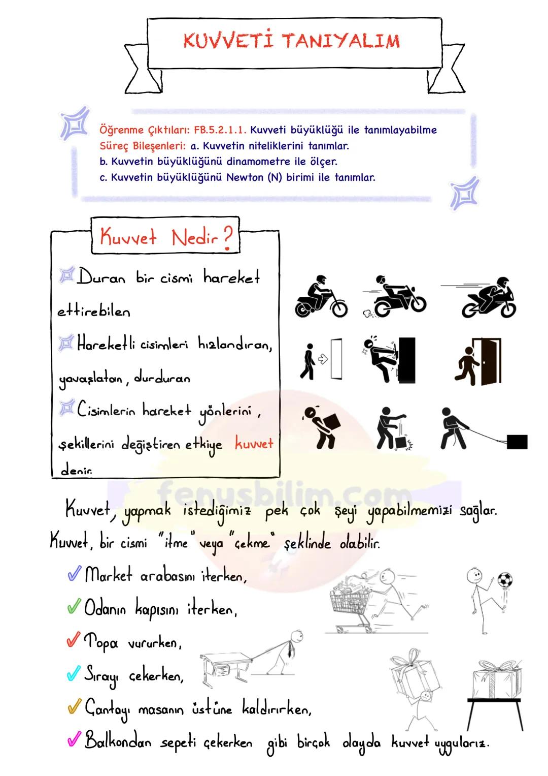 # KUVVETİ TANIYALIM
Öğrenme Çıktıları: FB.5.2.1.1. Kuvveti büyüklüğü ile tanımlayabilme
Süreç Bileşenleri: a. Kuvvetin niteliklerini tanıml