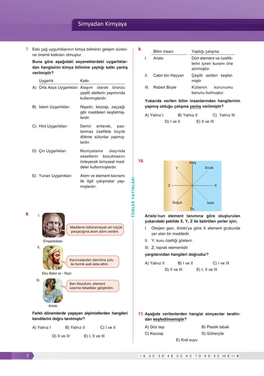 1.
Değersiz metalleri
altına çevirmek
Ölümsüzlük iksirini
bulmak
TEST
Simyadan Kimyaya
01
4. Mehmet kimya dersinde simyadan kimyaya aktarıla