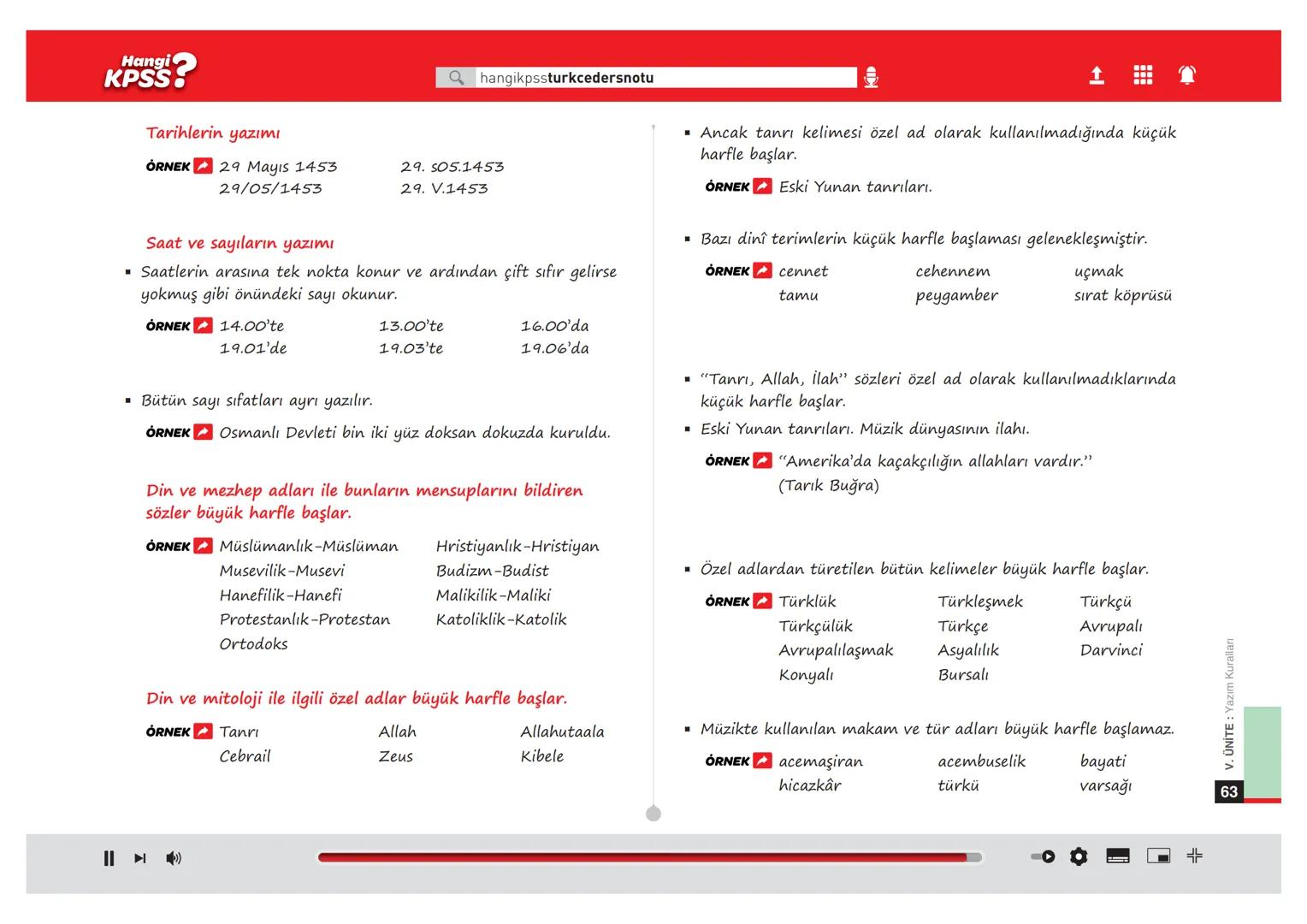 Ünite
5
Yazım Kuralları
Hangi
KPSS? # Hangi
Q hangikpssturkcedersnotu
Tarihî olay, savaş ve antlaşmalar büyük harfle başlar.
ÖRNEK İst