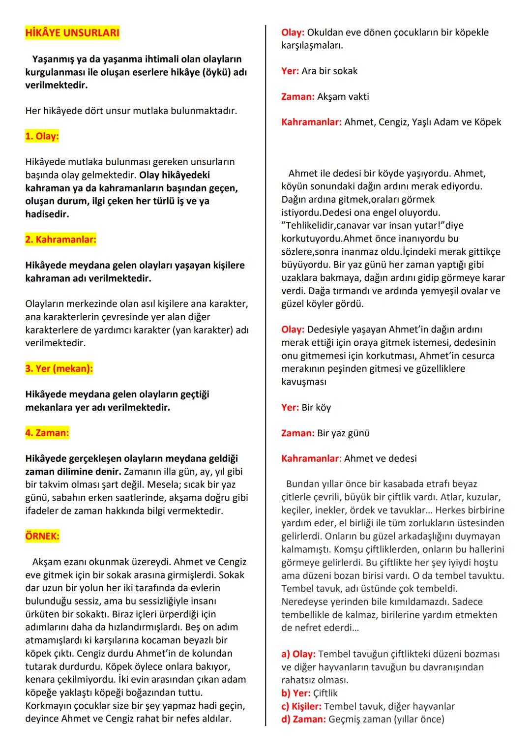 # HİKÂYE UNSURLARI
Yaşanmış ya da yaşanma ihtimali olan olayların
kurgulanması ile oluşan eserlere hikâye (öykü) adı
verilmektedir.
Her hi