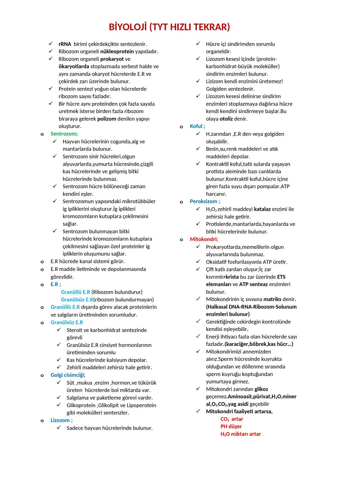 BİYOLOJİ
HIZLI TEKRAR
Canlıların Temel
Bileşenleri
Hücre
Eyüp Rüzgar BİYOLOJİ (TYT HIZLI TEKRAR)
Canlıların ortak özellikleri;
✓
Hücresel ya