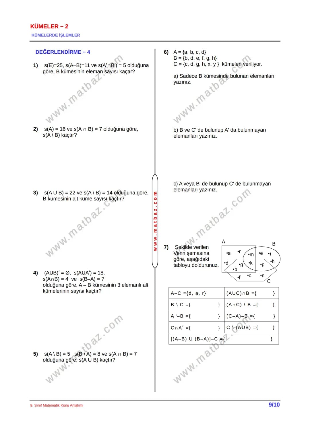 # KÜMELER - 2
KÜMELERDE İŞLEMLER
## İKİ KÜMENİN BİRLEŞİMİ
A ve B gibi iki kümeden, A' ya veya B' ye
ait olan elemanlardan oluşan yeni
küme