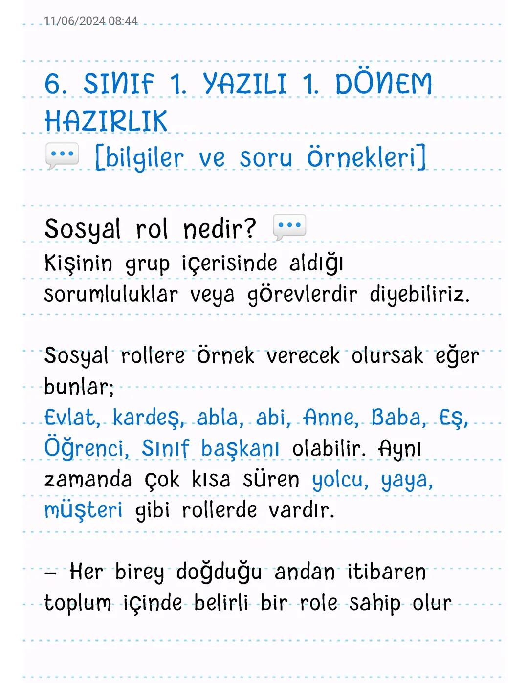 6. Sınıf Sosyal bilgiler 1-2. Ünite 💬