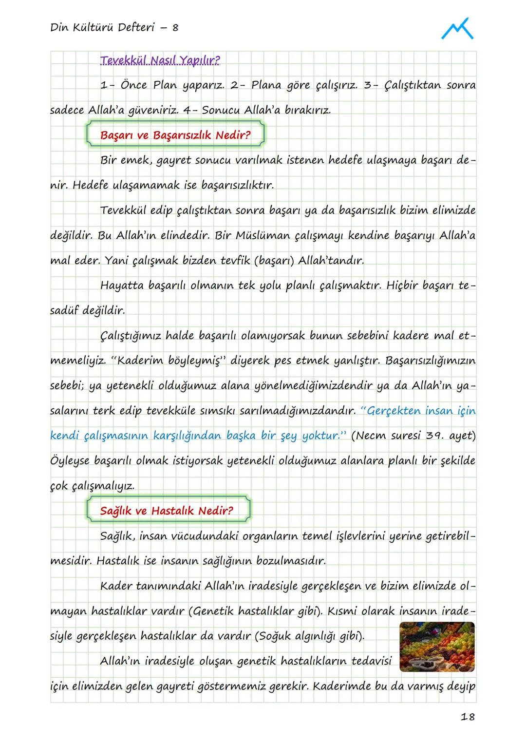 Din Kültürü Defteri - 8
# 1. ÜNİTE: KADER İNANCI
## 1.1. KADER VE KAZA İNANCI
### Allah Her Şeyi Bir Ölçüye Göre Yaratmıştır
Allah Kur'an