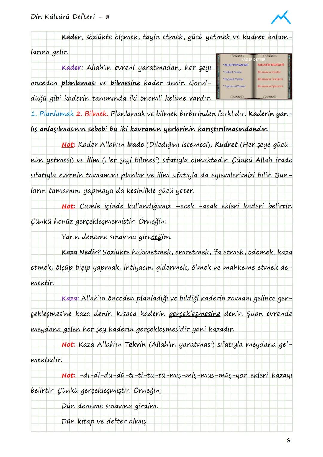 Din Kültürü Defteri - 8
# 1. ÜNİTE: KADER İNANCI
## 1.1. KADER VE KAZA İNANCI
### Allah Her Şeyi Bir Ölçüye Göre Yaratmıştır
Allah Kur'an