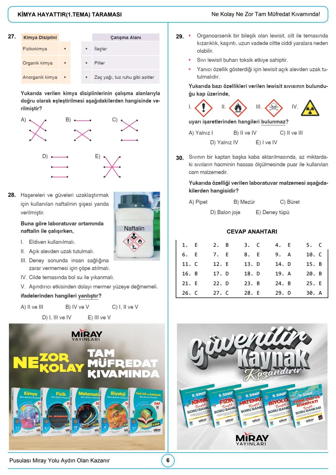 Miray ve Aydın Yayınları Ali Diçsönmez
KİMYA HAYATTIR (1.TEMA) TARAMASI
Kimya
9.SINIF
KIMA
Tematik
SORU BANKASI
1. Yanda brom ($Br_2$) sıvıs