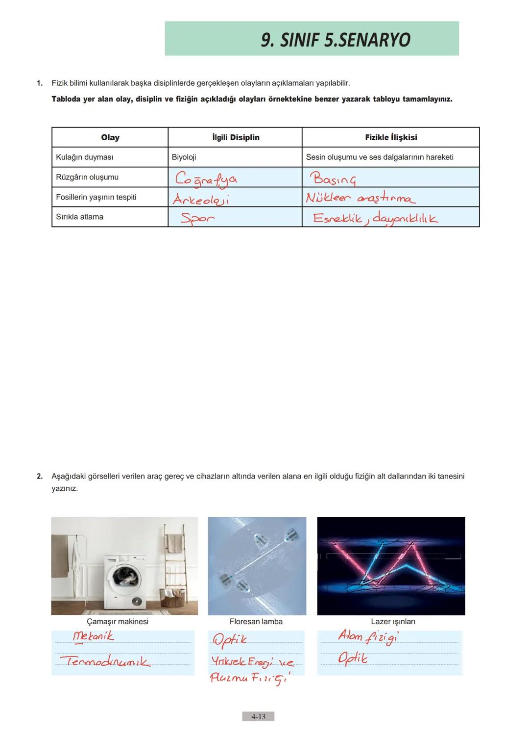 9. SINIF
1. Yazılı
Örnek Sınav
Sorularının
Cevapları 1.
9.SINIF 1.SENARYO
Soruları altlarında verilen boşluklara yazarak cevaplayınız.
a) Fi