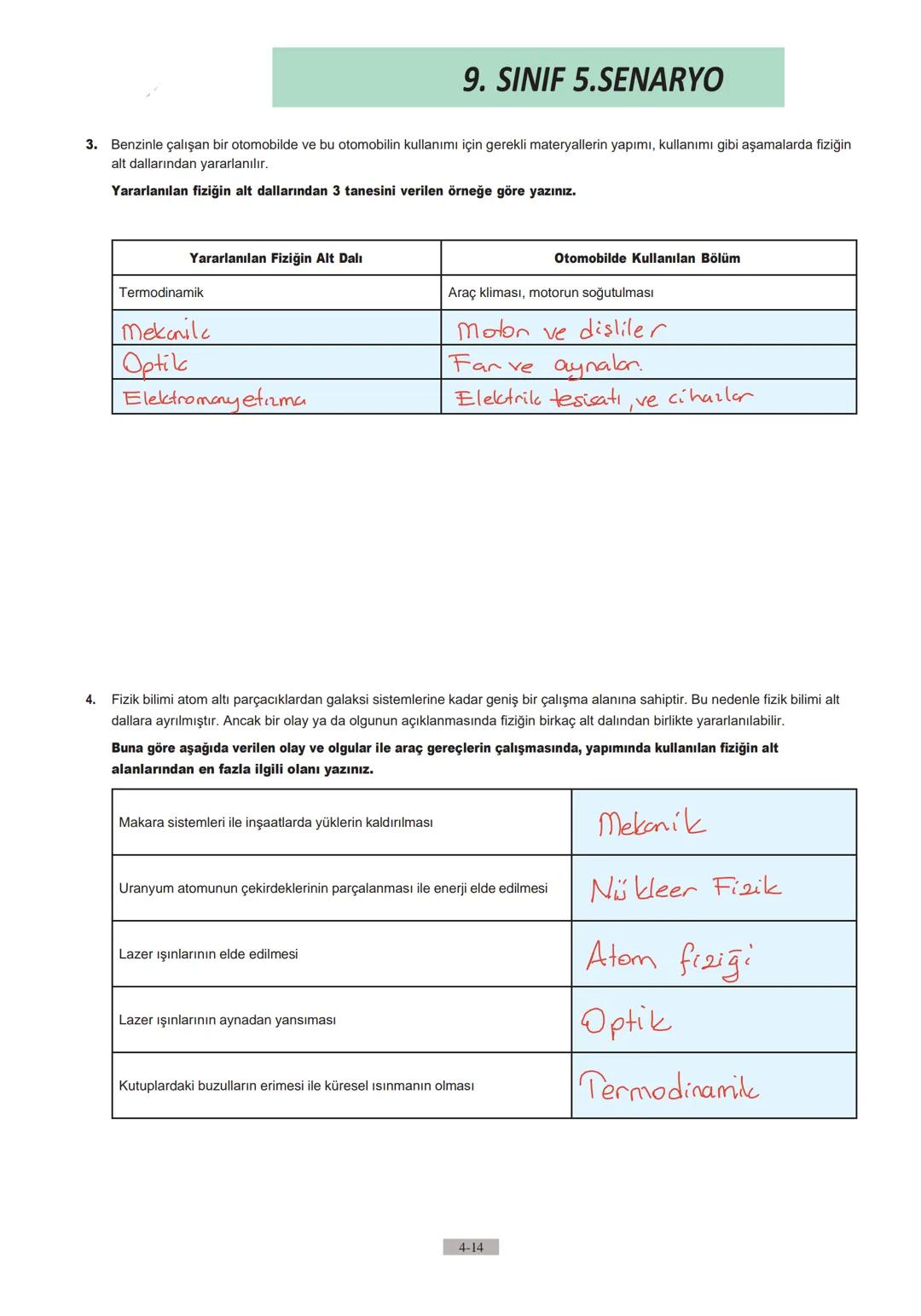 9. SINIF
1. Yazılı
Örnek Sınav
Sorularının
Cevapları 1.
9.SINIF 1.SENARYO
Soruları altlarında verilen boşluklara yazarak cevaplayınız.
a) Fi