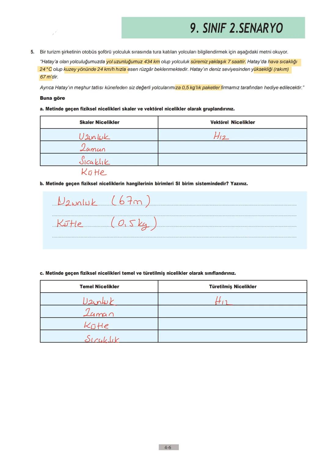 9. SINIF
1. Yazılı
Örnek Sınav
Sorularının
Cevapları 1.
9.SINIF 1.SENARYO
Soruları altlarında verilen boşluklara yazarak cevaplayınız.
a) Fi