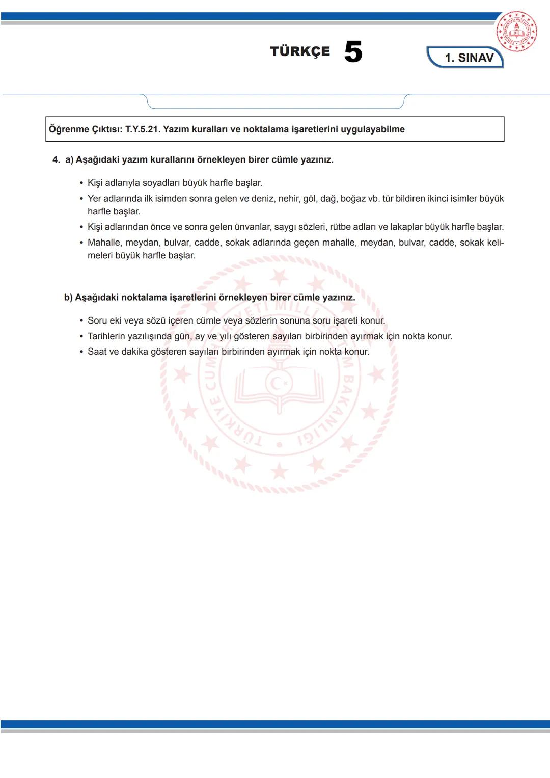 TÜRKÇE 5
5. SINIF TÜRKÇE DERSİ
1. DÖNEM 1. ORTAK YAZILI SENARYOLARINA YÖNELİK SORU ÖRNEKLERİ
Senaryolar, okul genelinde yapılacak ortak sına