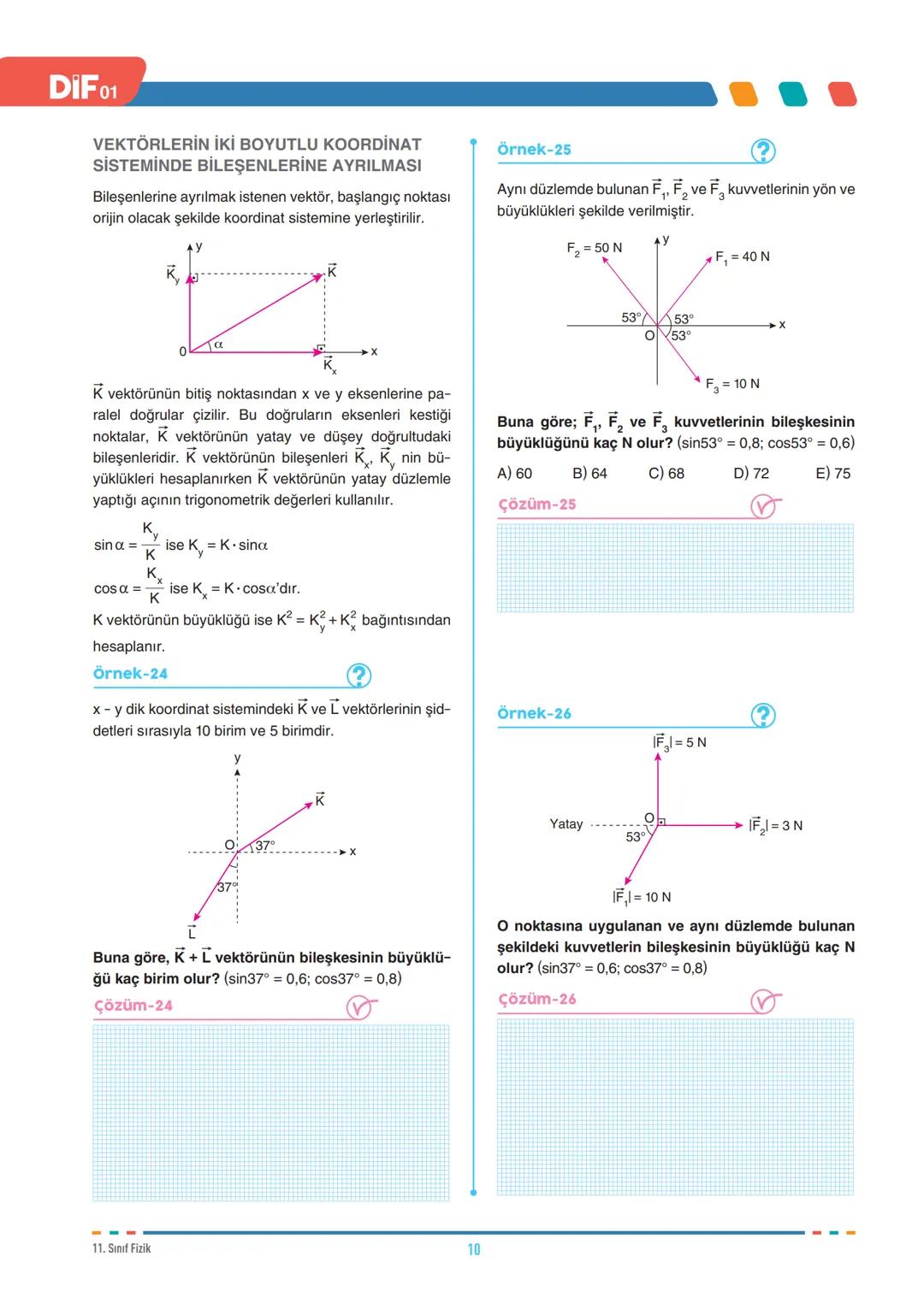DIF
FİZİK
VEKTÖRLER
FÖY
01
11.1.1.1. Vektörlerin özelliklerini açıklar.
11.1.1.2. İki ve üç boyutlu kartezyen koordinat sisteminde vektörler