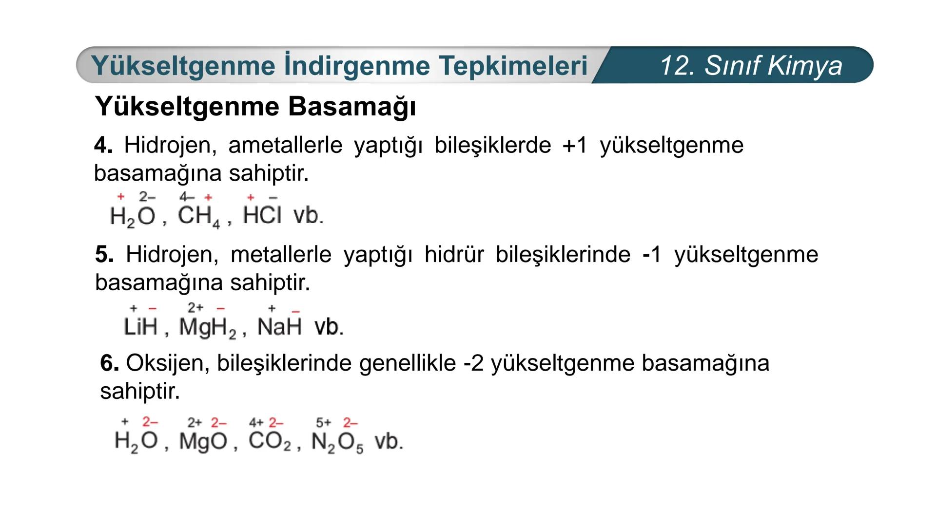 TÜRKIYE CUMHURIYETI
BAKANLIGI
MILLI
*
*
KİMYA
12. SINIF
KİMYA VE ELEKTRİK
İndirgenme Yükseltgenme
Tepkimeleri Yükseltgenme İndirgenme Tepkim